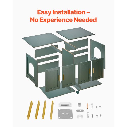 Kattlåda för flera katter, 120 cm dolt kattlådaskåp med 4 rottingdörrar och 2 ingångar, inomhuskattrum, kattmöbler i trä, passar de flesta kattlådor, grön |  EU