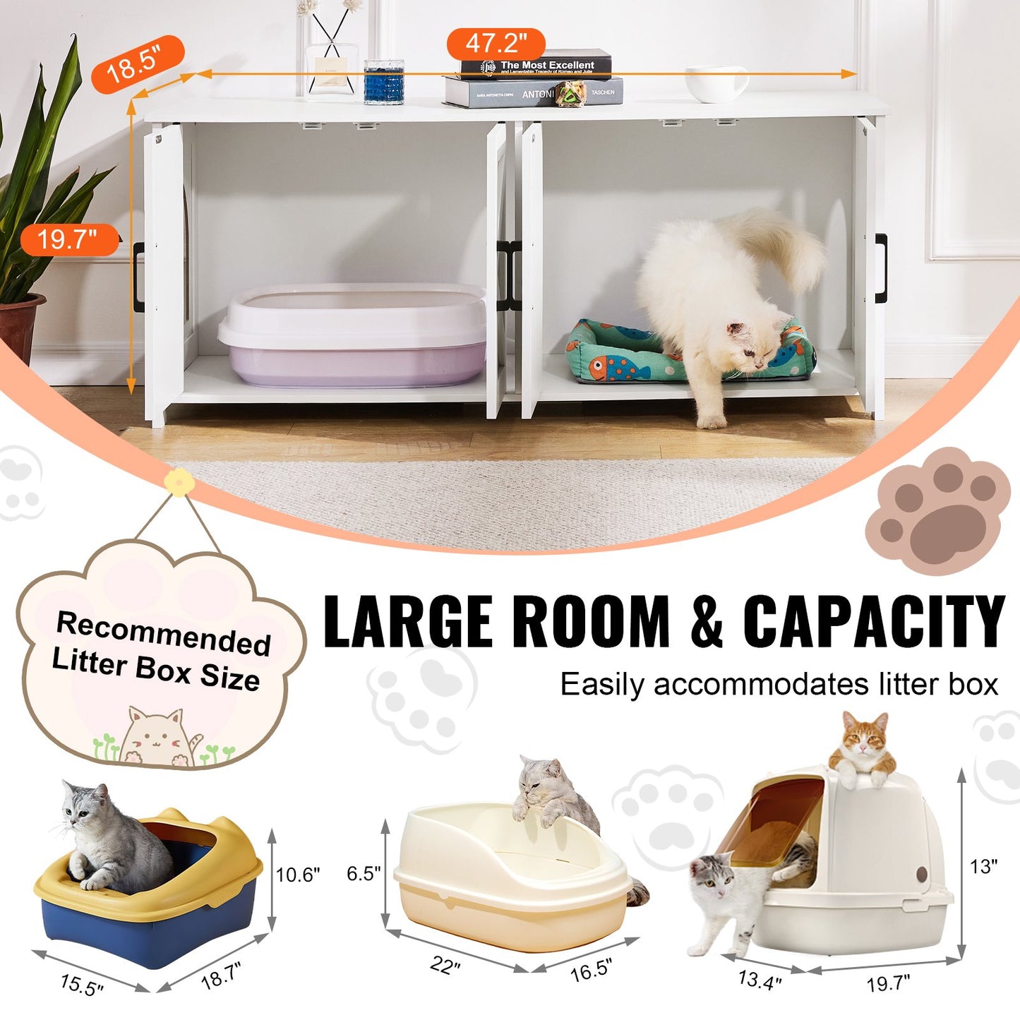 Katzentoilettengehäuse Holz Katzenstreu Möbel versteckt 2 Zimmer Weiß