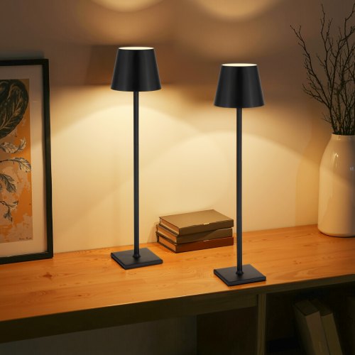 Cordless Table Lamp 2 PCS Rechargeable Battery Lamp Adjustable Height Black