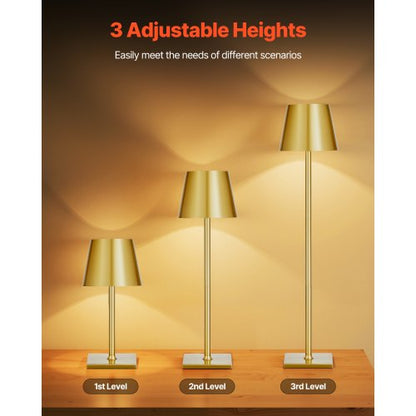 Cordless Table Lamp 2 PCS Rechargeable Battery Lamp Adjustable Height Gold