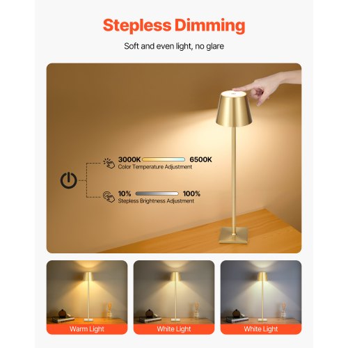 Cordless Table Lamp 2 PCS Rechargeable Battery Lamp Adjustable Height Gold