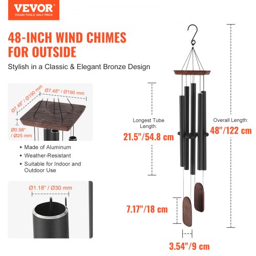 Wind Chimes för utomhus 1220 mm Aluminium Memorial Deep Tone Wind Chimes |  EU