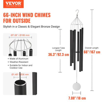 Wind Chimes för utomhus 1677 mm Aluminium Memorial Deep Tone Wind Chimes