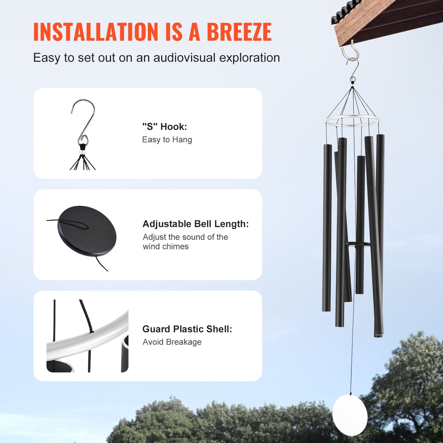 Wind Chimes för utomhus 1677 mm Aluminium Memorial Deep Tone Wind Chimes