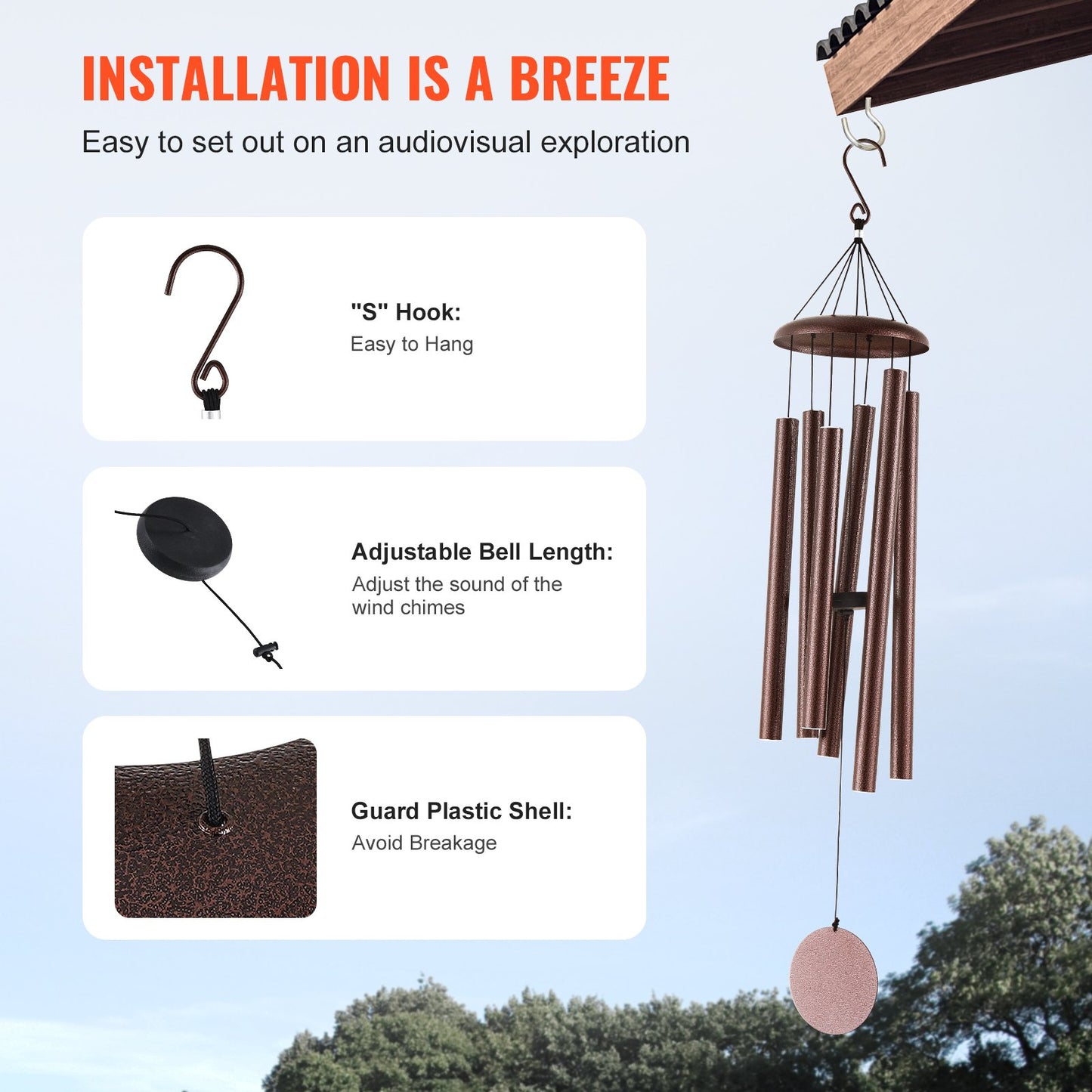 Outdoor Wind Chimes 1143mm Aluminum Memorial Deep Tone Wind Chimes