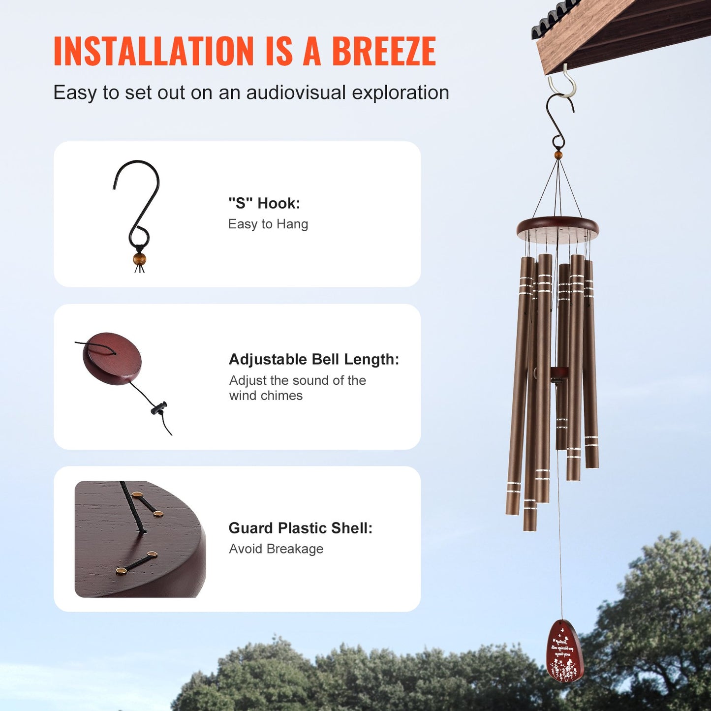 Windspiele für den Außenbereich, 1067 mm, Aluminium, Gedenk-Windspiele mit tiefem Ton