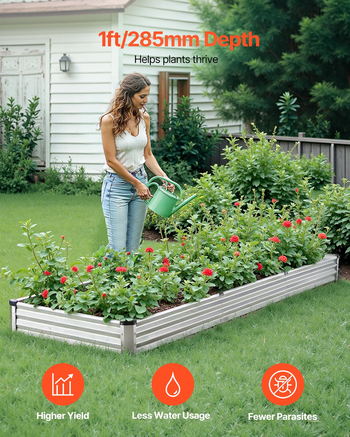 Metal Raised Garden Bed 12x4x1 ft Outdoor Galvanized Planter Box Silver