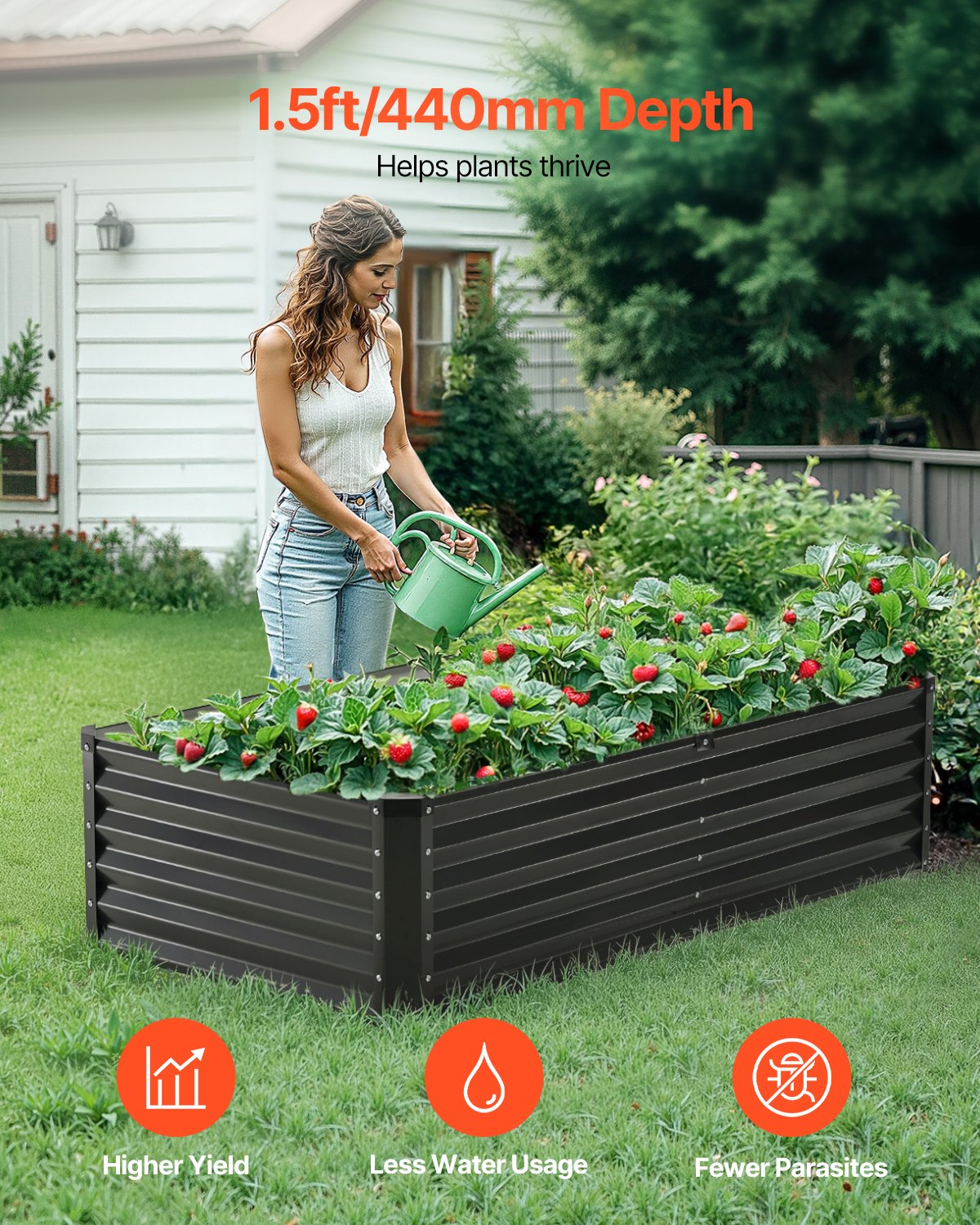 Metal Raised Garden Bed 6x3x1.5ft Outdoor Galvanized Planter Box Dark Grey