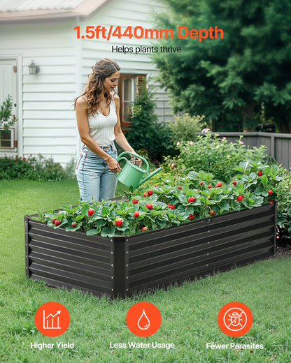 Metal Raised Garden Bed 6x3x1.5ft Outdoor Galvanized Planter Box Dark Grey