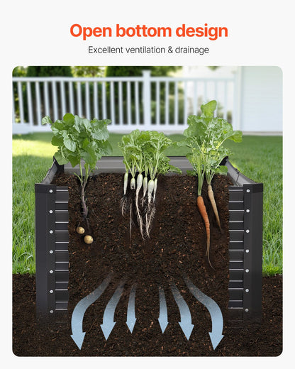 Metal Raised Garden Bed 6x3x2ft Outdoor Galvanized Planter Box Dark Grey