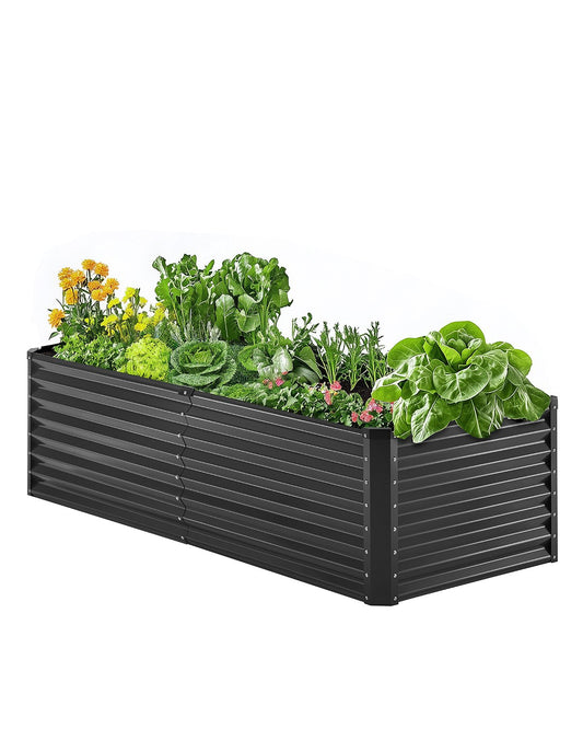 Metal Raised Garden Bed 6x3x2ft Outdoor Galvanized Planter Box Dark Grey