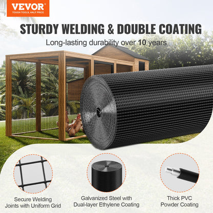 Hårdvaruduk, 36 tum x 100 tum galvaniserad trådnätrulle, 19 gauge kycklingtrådsstängselrulle, vinylbeläggning metalltrådsnät för hönshusbarriär, kaninormstaket, fjäderfäinhägnader