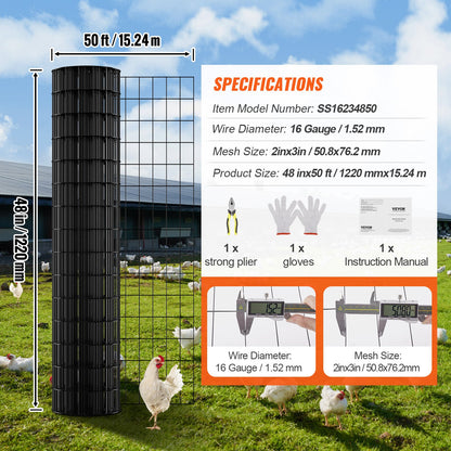 Hardware Cloth, 48 Inch x 50 Inch Galvanized Wire Mesh Roll, 16 Gauge Chicken Wire Fence Roll, Vinyl Coating Metal Wire Mesh for Chicken Coop Barrier, Rabbit Worm Fence, Poultry Enclosures