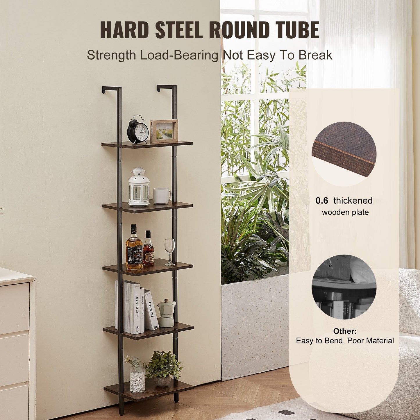 Industrial Square Pipe Hylla 5-vånings 15,6x11,8 tum väggfäste för sovrum
