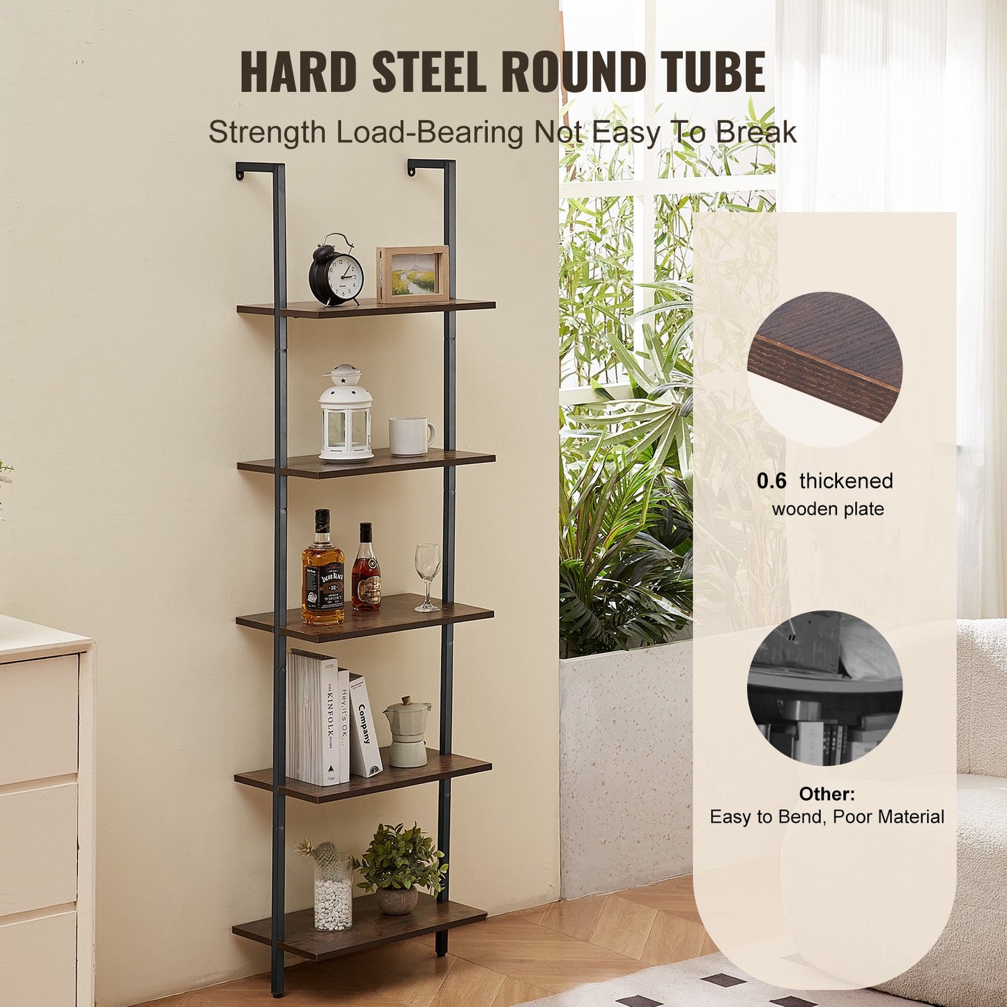 Industrial Square Pipe Hylla 5-vånings 17,3x11,8 tum väggfäste för sovrum