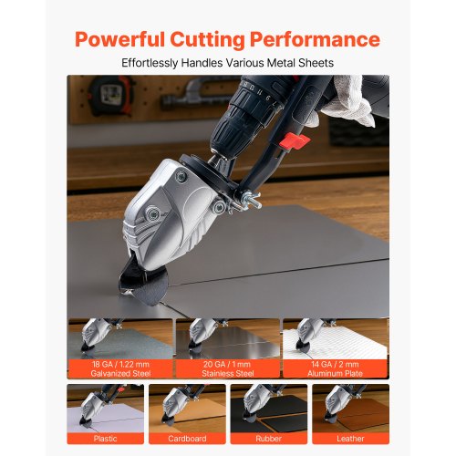 Metallsax/skärborrtillsats, plåtskärare med 360 graders vridbart huvud, vassa blad, perfekt för 1,22 mm galvaniserat stål, 1 mm rostfritt stål, aluminiumplåt, plast, kartong |  EU