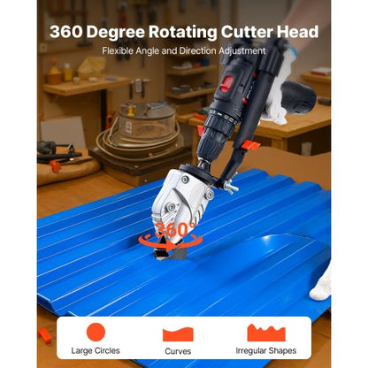 Metallsax/skärborrtillsats, plåtskärare med 360 graders vridbart huvud, vassa blad, perfekt för 1,22 mm galvaniserat stål, 1 mm rostfritt stål, aluminiumplåt, plast, kartong |  EU