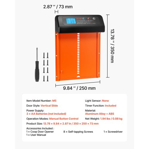 Automatisk Hönshusdörr, Batteridriven Hönshusdörr med Timer och Manuell Inställning, Klämskydd, Slitstark Aluminiumlegering, Hönsgårdsgrindöppnare med Vattentät Tätning, Orange |  EU