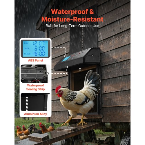 Automatisk Hönshusdörr, Batteridriven Hönshusdörr med Timer och Manuell Inställning, Klämskydd, Slitstark Aluminiumlegering, Automatisk Hönshusöppnare med Vattentät Tätning, Svart |  EU