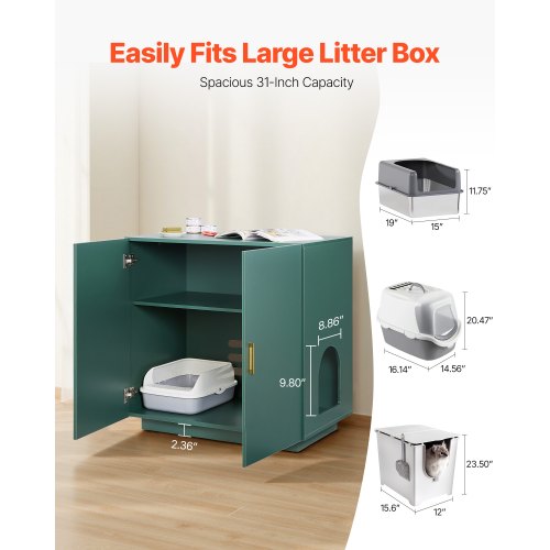 kattlåda, 80 cm dold kattlåda, trätoalett för inomhusbruk med ventilerade hål, dubbeldörrsmöbler för kattdjur, sidobord som passar de flesta kattlådor |  EU