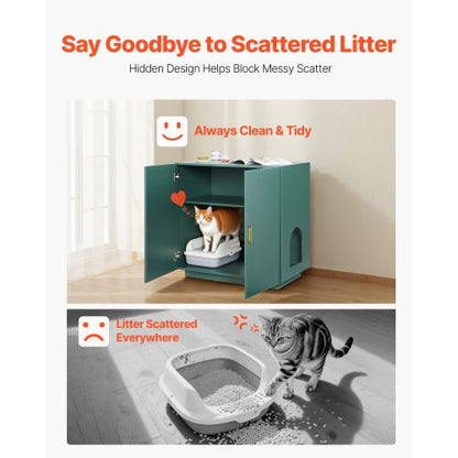 kattlåda, 80 cm dold kattlåda, trätoalett för inomhusbruk med ventilerade hål, dubbeldörrsmöbler för kattdjur, sidobord som passar de flesta kattlådor |  EU