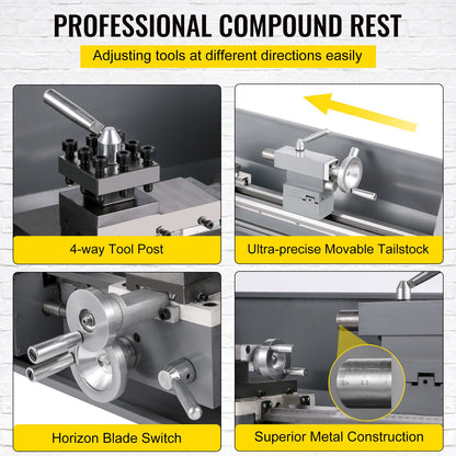 Mini metal lathe 750W metal lathe with variable speed 50 to 3000 rpm Precision lathe 220 x 600 mm for metal lathe for counter turning