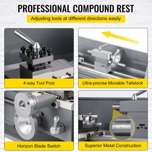 1100W Mini Metal Lathe 220MMx750MM Variable Speed Metal Lathe RPM Metal Milling Machine Digital Milling Metal Lathe with 3-Jaw Chuck, MT5 Spindle Taper, MT2 Taper | EU
