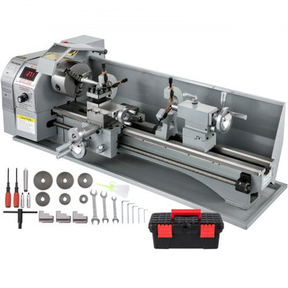 1100W Mini Metal Lathe 220MMx750MM Variable Speed Metal Lathe RPM Metal Milling Machine Digital Milling Metal Lathe with 3-Jaw Chuck, MT5 Spindle Taper, MT2 Taper | EU