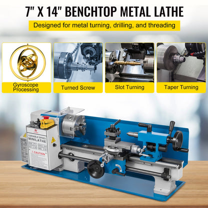 Mini Metal Lathe 550W Variable Speed Metal Lathe 50 to 2500 Rpm Precision Mini Bench Lathe 7x14 Inch for Mini Precision Parts Machining Sample Processing Modeling Works