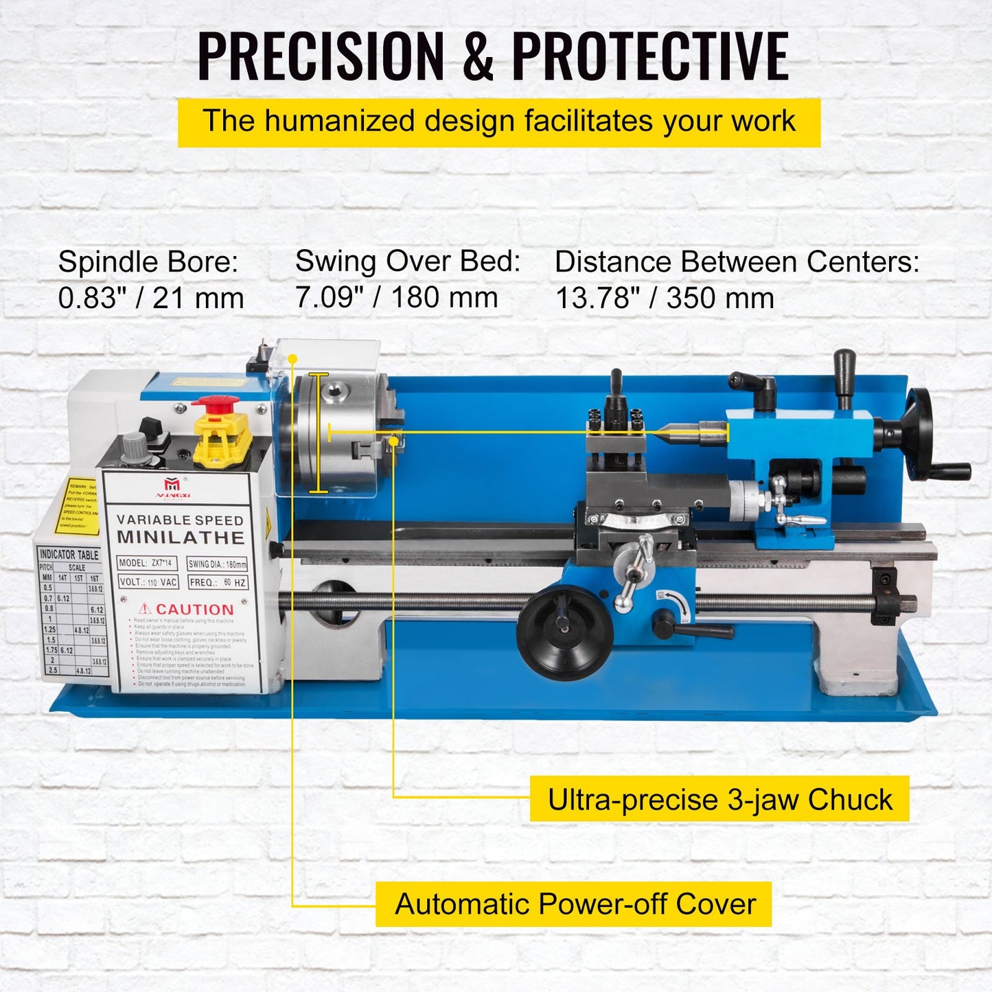 Mini Metal Lathe 550W Variable Speed Metal Lathe 50 to 2500 Rpm Precision Mini Bench Lathe 7x14 Inch for Mini Precision Parts Machining Sample Processing Modeling Works