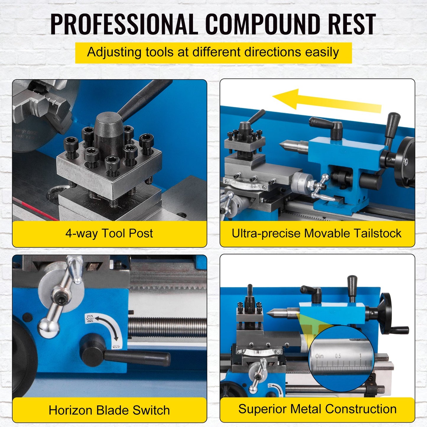Mini Metal Lathe 550W Variable Speed Metal Lathe 50 to 2500 Rpm Precision Mini Bench Lathe 7x14 Inch for Mini Precision Parts Machining Sample Processing Modeling Works