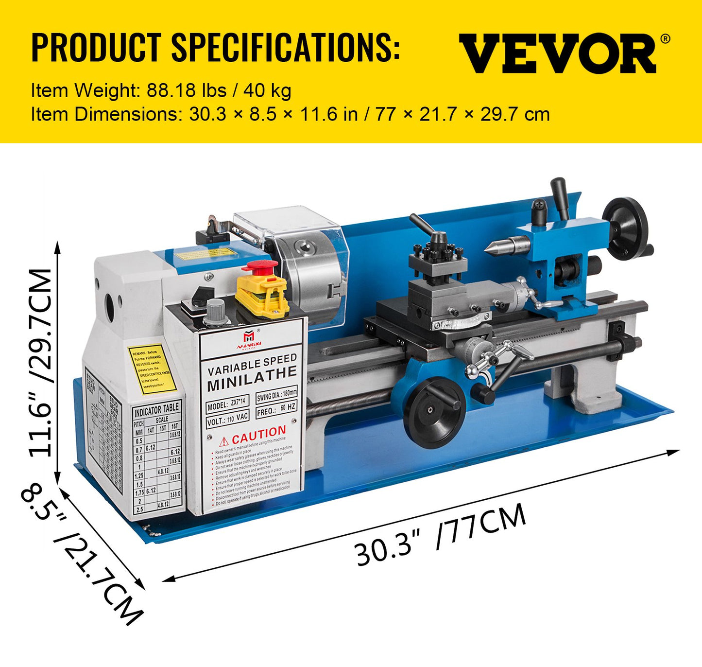 Mini Metal Lathe 550W Variable Speed Metal Lathe 50 to 2500 Rpm Precision Mini Bench Lathe 7x14 Inch for Mini Precision Parts Machining Sample Processing Modeling Works