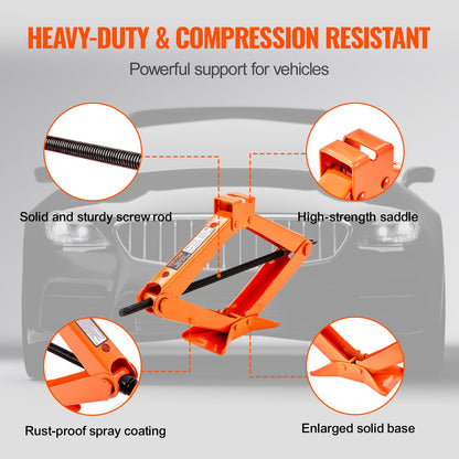 Scissor Jack, 2,5 Ton/5512 lbs Scissor Car Jack, 3,7"-17,1" Lifting Range Scissor Lift Jack med spärrhandtag och L-skiftnyckel, bärbar däckdomkraft för bilar Lastbilar Sedans MPVs