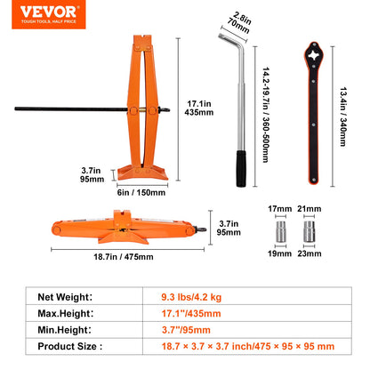 Scissor Jack, 2,5 Ton/5512 lbs Scissor Car Jack, 3,7"-17,1" Lifting Range Scissor Lift Jack med spärrhandtag och L-skiftnyckel, bärbar däckdomkraft för bilar Lastbilar Sedans MPVs