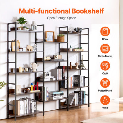 Metal Bookcase Rustic Bookcase 14-Tier for Living Room Bedroom &amp; Office