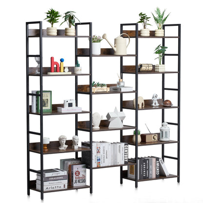 Metal Bookcase Rustic Bookcase 14-Tier for Living Room Bedroom &amp; Office