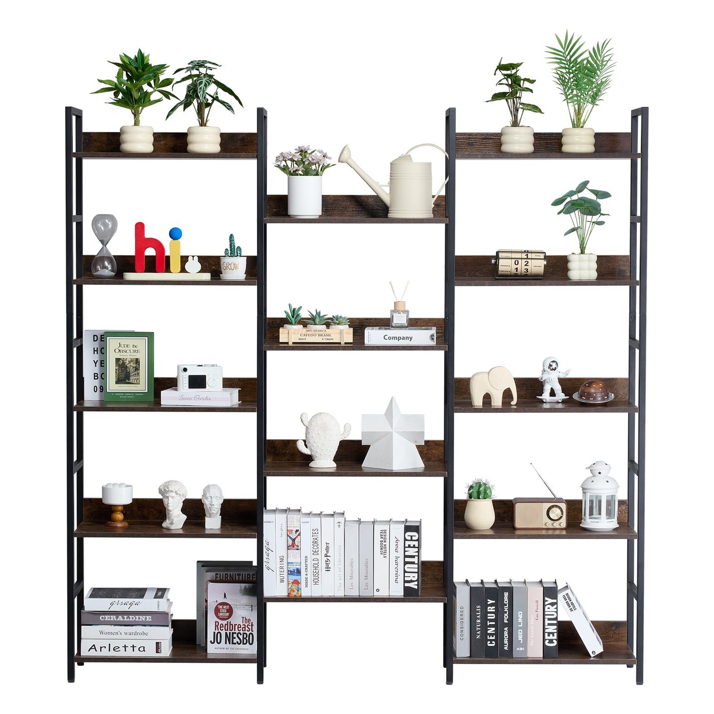 Metal Bookcase Rustic Bookcase 14-Tier for Living Room Bedroom &amp; Office