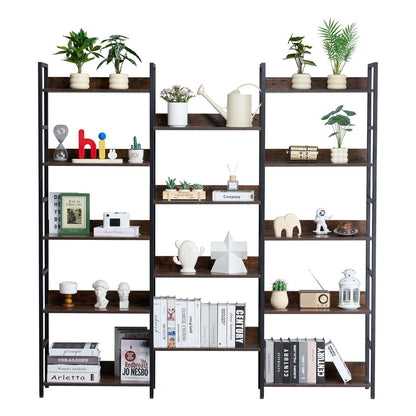 Metal Bookcase Rustic Bookcase 14-Tier for Living Room Bedroom &amp; Office