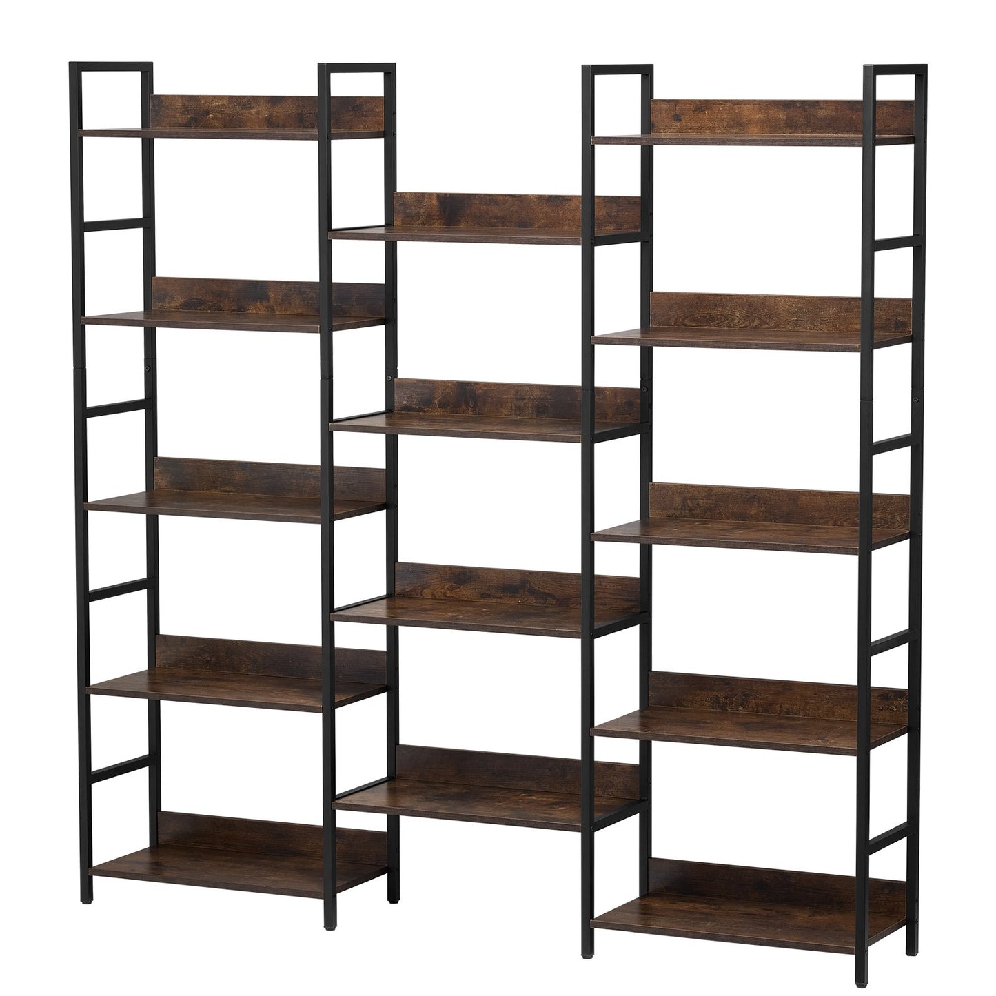 Metal Bookcase Rustic Bookcase 14-Tier for Living Room Bedroom &amp; Office