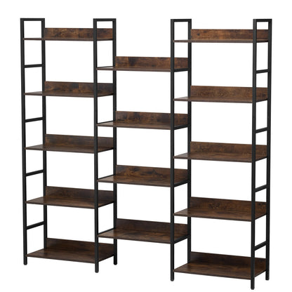 Metal Bookcase Rustic Bookcase 14-Tier for Living Room Bedroom &amp; Office