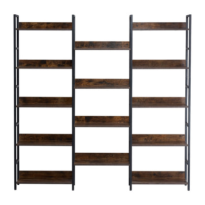 Metal Bookcase Rustic Bookcase 14-Tier for Living Room Bedroom &amp; Office