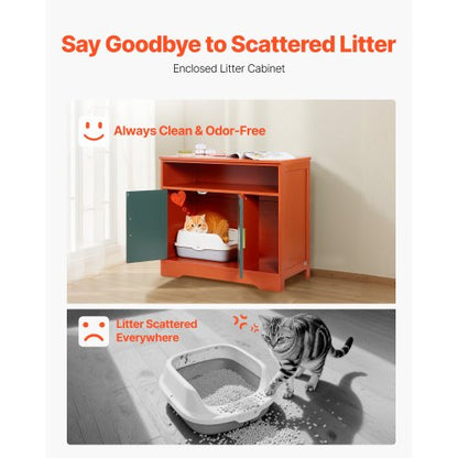 kattlåda, 79,2 cm dold kattlåda med hylla och förvaring, modernt inomhusbadrum för katter, sidobord i trä för katthus, passar de flesta kattlådor, röd och grön |  EU