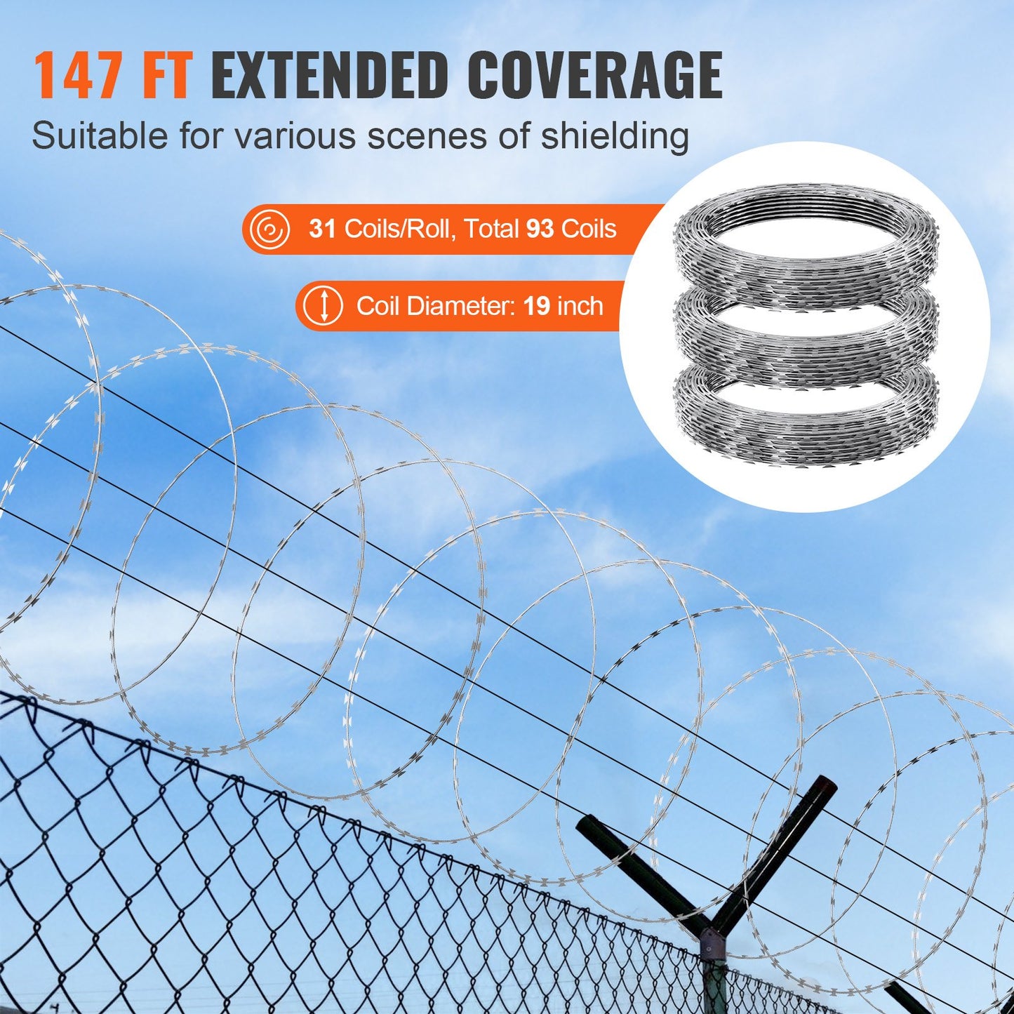 Razor Wires, 147 ft Razor Taggtråd, 3 Rolls Razor Wire Fäktning Razor Razor staket, Razor Ribbon Taggtråd Galvaniserat Razor Wire staket, Rolls Razor for Garden