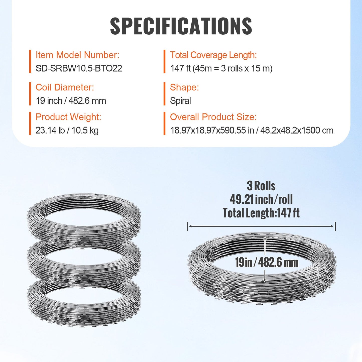 Razor Wires, 147 ft Razor Taggtråd, 3 Rolls Razor Wire Fäktning Razor Razor staket, Razor Ribbon Taggtråd Galvaniserat Razor Wire staket, Rolls Razor for Garden