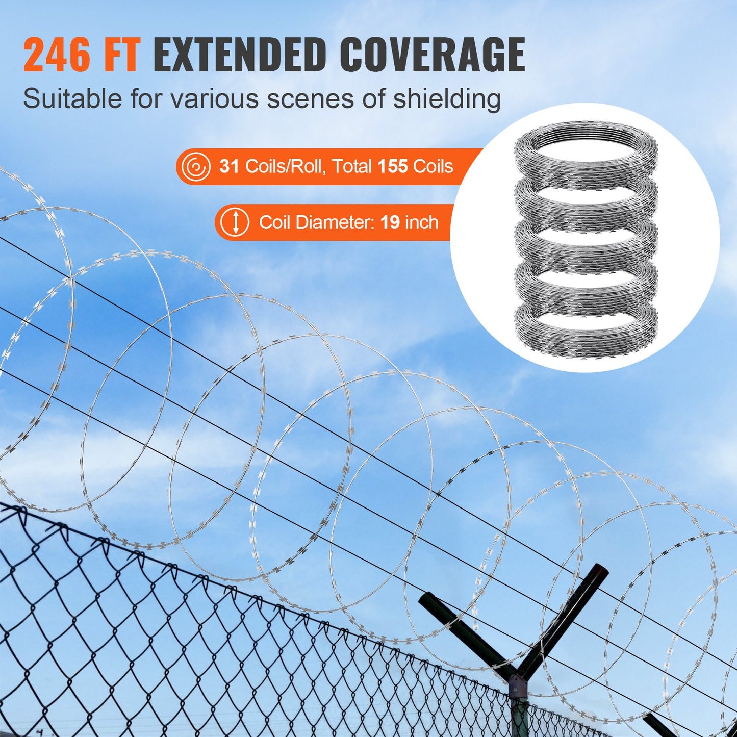 Razor Wires, 246 ft Razor Taggtråd, 5 Rolls Razor Wire Fäktning Razor Razor staket, Razor Ribbon Taggtråd Galvaniserat Razor Wire staket, Rolls Razor for Garden