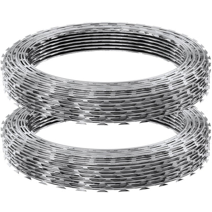 Stacheldraht, 30 m, 2 Rollen Stacheldrahtzaun, Stacheldrahtband, Stacheldraht, verzinkter Stacheldrahtzaun, Rollen für den Garten