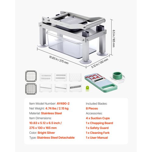 Vegetable Chopper Mandoline Slicer All-in-1 Food Vegetable Cutter 8 Blades