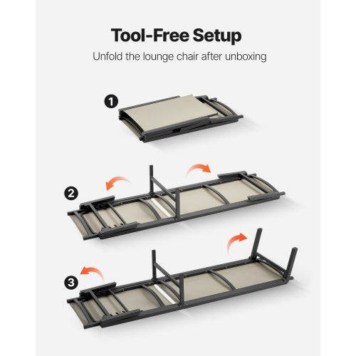 Schäslong för utomhusbruk, 181 kg viktkapacitet, hopfällbar solstol, 5 justerbara lägen, enkel montering, kraftiga poolfåtöljer i aluminium, för strandgård, uteplats |  EU