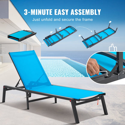 Chaise Lounge Chair Outdoor Patio Lounge Chair Adjustable 5-Position 2 pcs