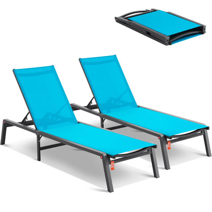 Chaise Lounge Chair Outdoor Patio Lounge Chair Adjustable 5-Position 2 pcs